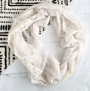 Gauze Infinity Scarf with Ethnic Lace Inlay